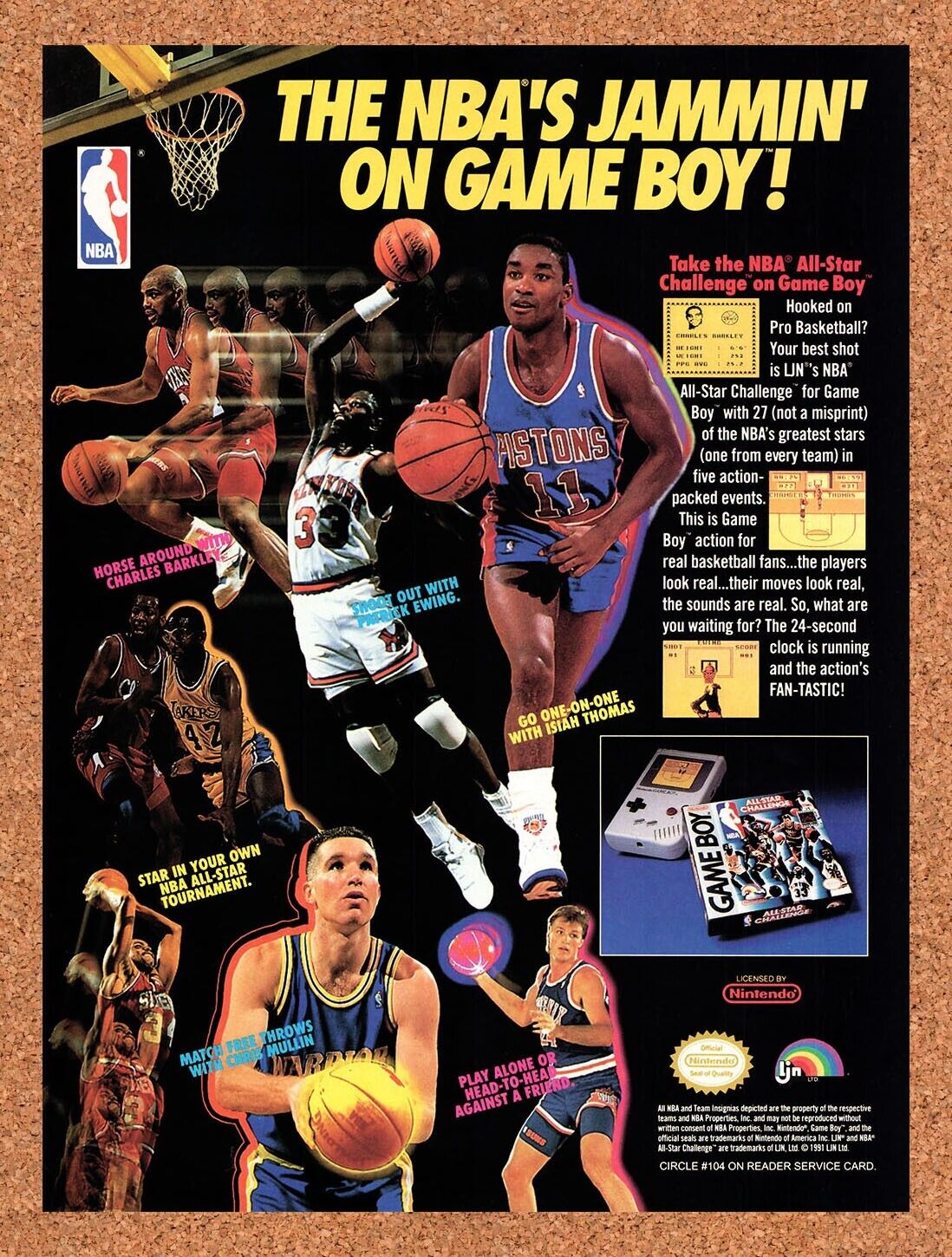 1991 NBA All-Star Challenge Game Boy Original Advertisement / Retro Wall Art v1