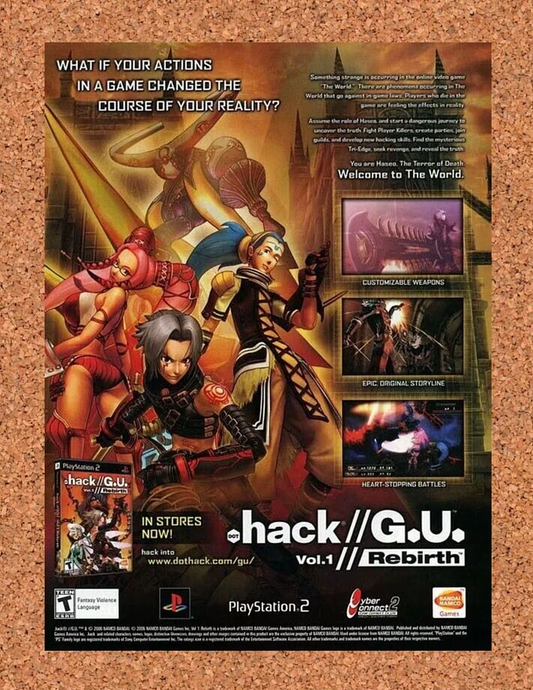 Dot Hack PS2 GU Rebirth Original 2007 Ad Authentic Bandai Video Game Promo v2
