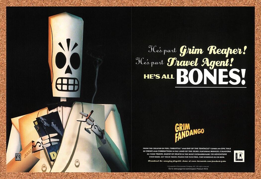 Grim Fandango PC Original 1999 Ad Authentic LucasArts Video Game Promo