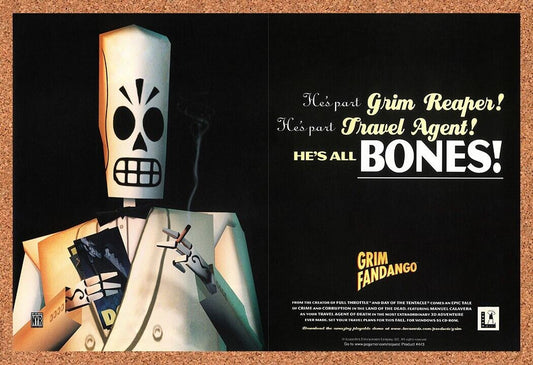 Grim Fandango PC Original 1999 Ad Authentic LucasArts Video Game Promo