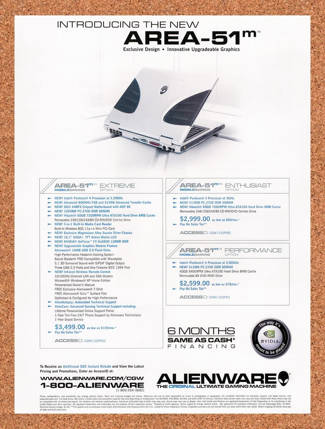 2003 Alienware Ultimate Gaming Area-51m Extreme nVidia Original Ad /Promo v9