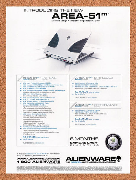 2003 Alienware Ultimate Gaming Area-51m Extreme nVidia Original Ad /Promo v9