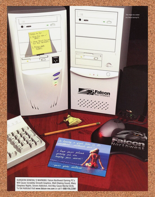 Falcon Northwest Gaming PC Original 2000 Ad Authentic Humorous Retro Tech Promo