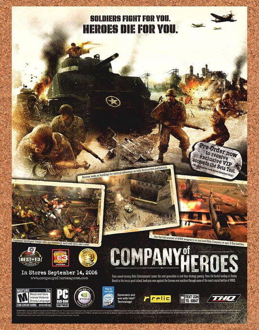 Company Of Heroes Original 2005 Print Ad Authentic Big Box PC Video Game Promo