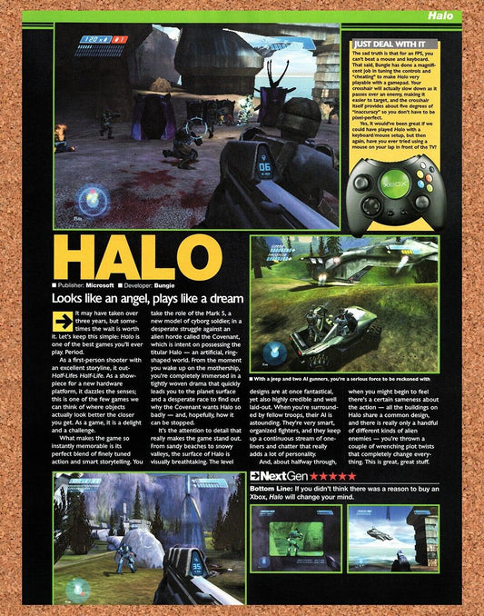 Halo Xbox Original 2001 Vintage Ad - Video Game Duke Controller Review Promo