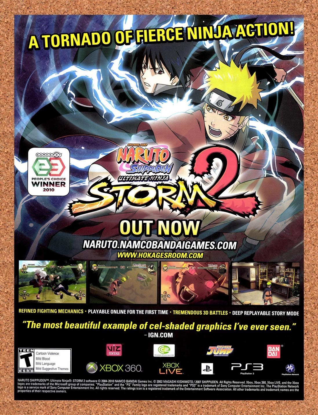 2010 Naruto Shippuden Ultimate Ninja Storm 2 Xbox 360 Original Ad / Promo v1