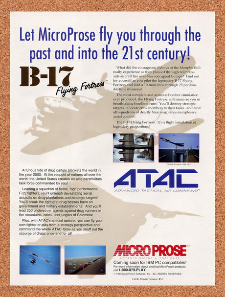 1992 B-17 Flying Fortress MS-DOS Original Advertisement / Retro Promo v1