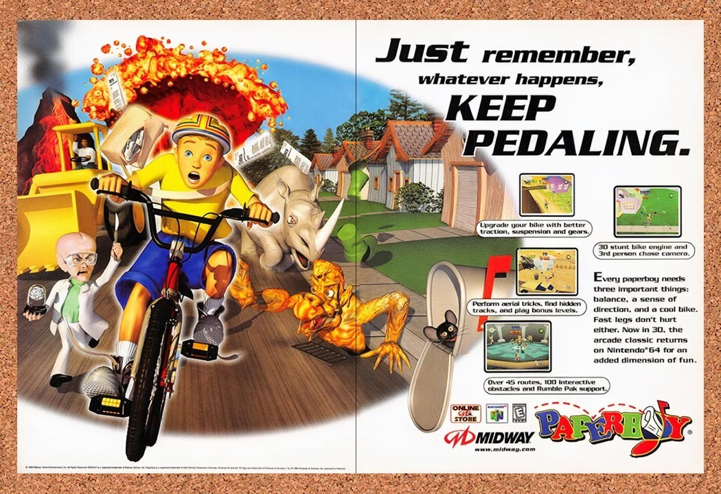 1999 Paperboy N64 Original Advertisement / Retro Promo v4