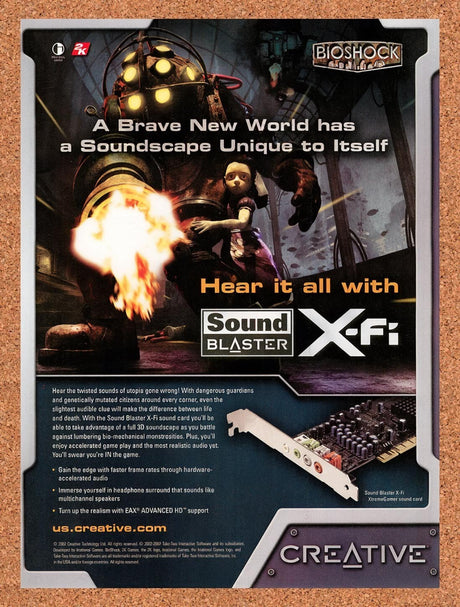 2007 Bioshock Sound Blaster X-Fi Original Advertisement / Retro Wall Art v4