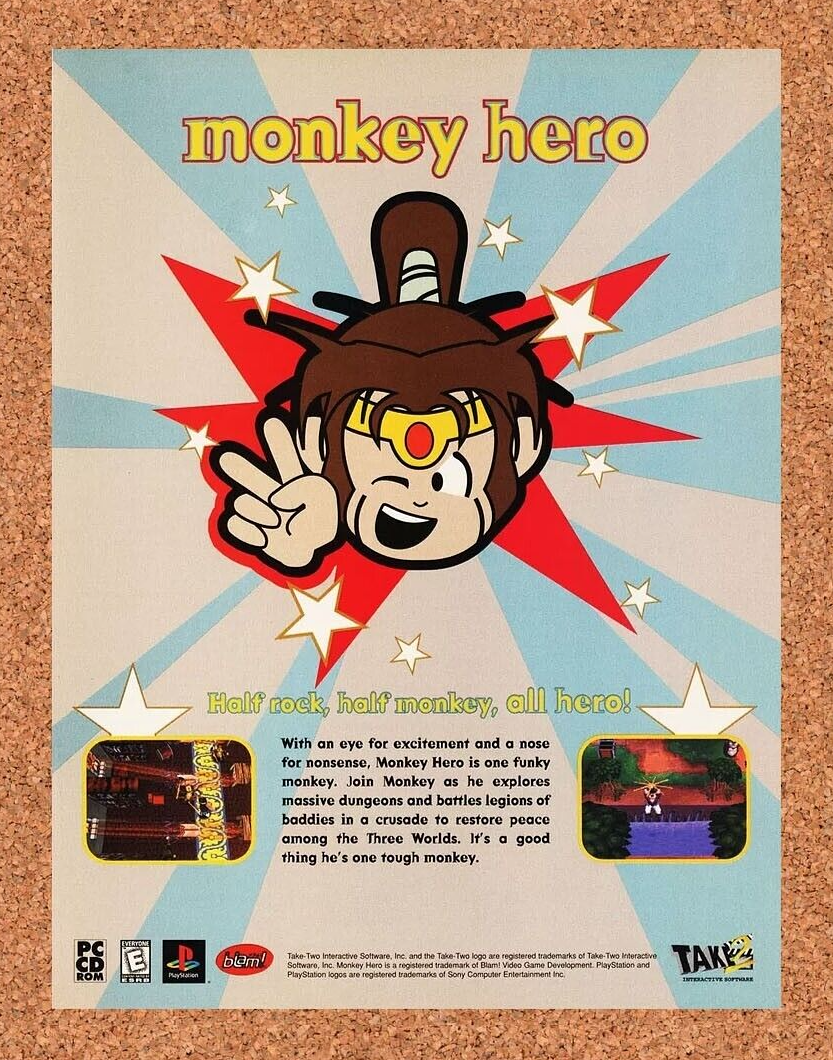 Monkey Hero PC Original 2001 Ad Authentic Action Adventure RPG Video Game Promo
