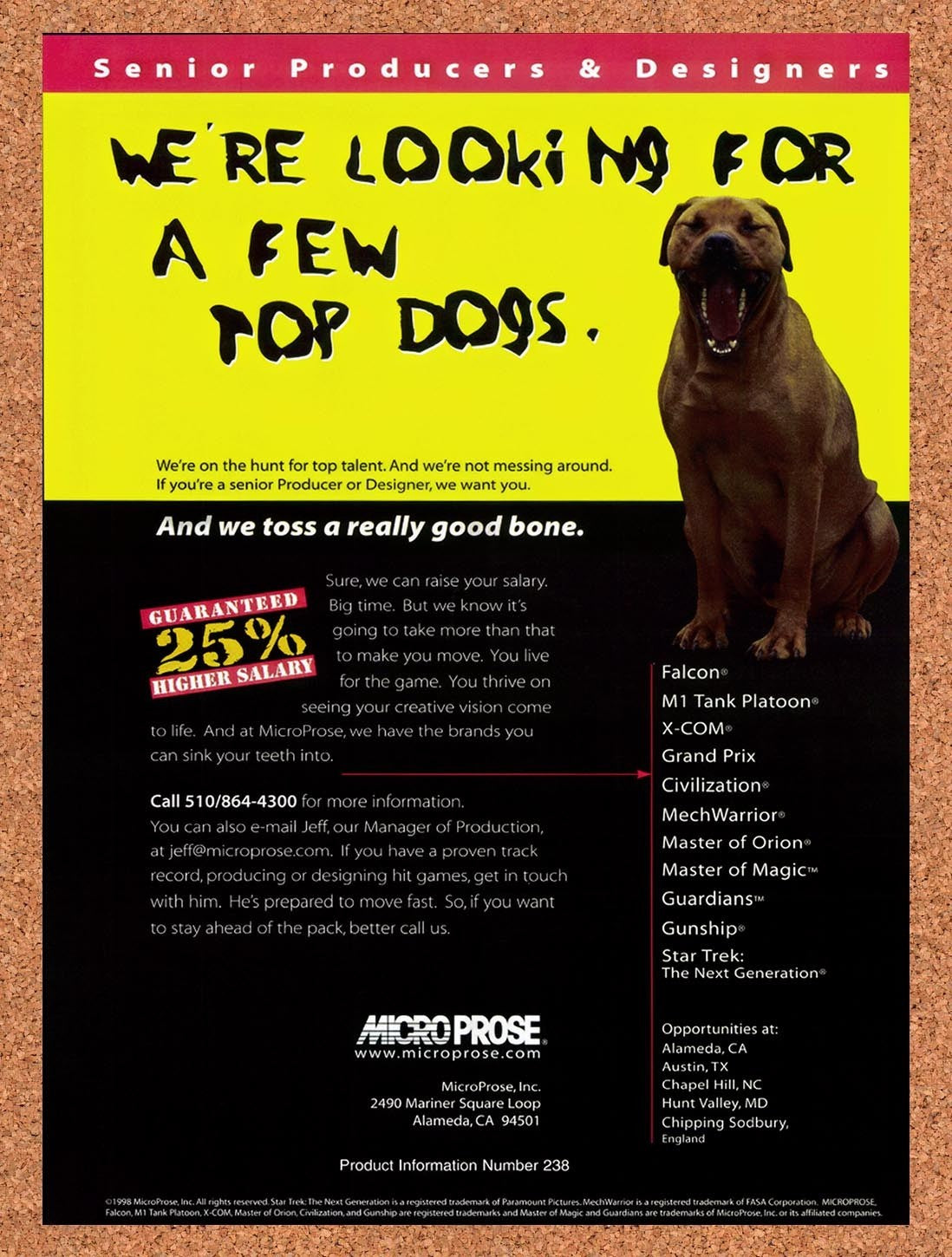 1998 MicroProse Hiring Producers & Designers Original Advertisement / Promo v9