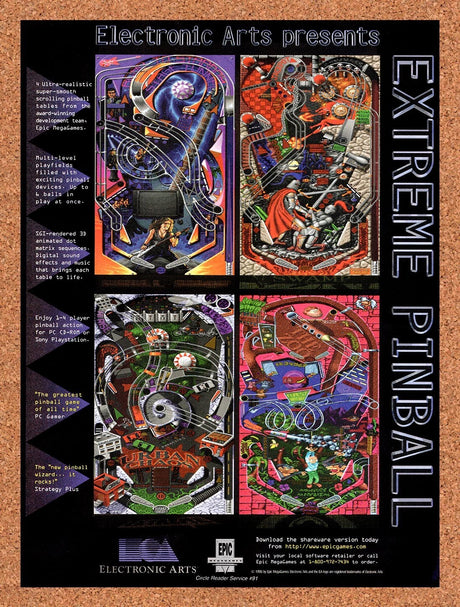1996 Extreme Pinball PC Original Advertisement / Retro Wall Art v1