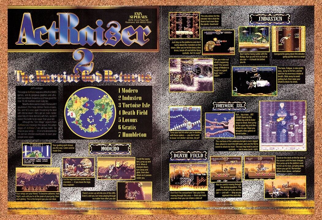 1992 ActRaiser 2 SNES Original Advertisement / Retro Wall Art v1