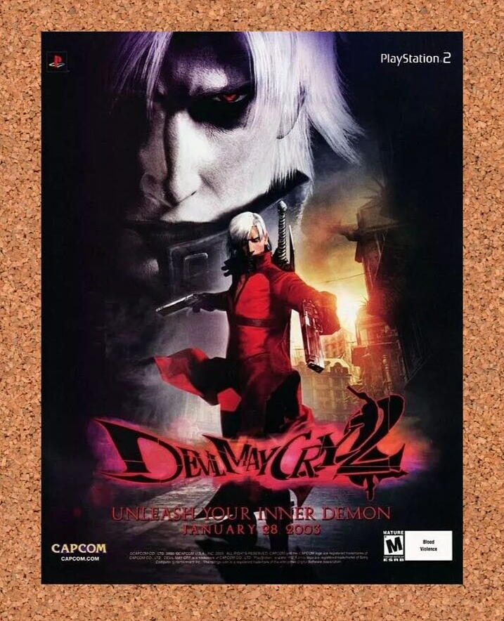 Devil May Cry 2 PS2 Original 2003 Ad Authentic Capcom Horror Video Game Promo v1