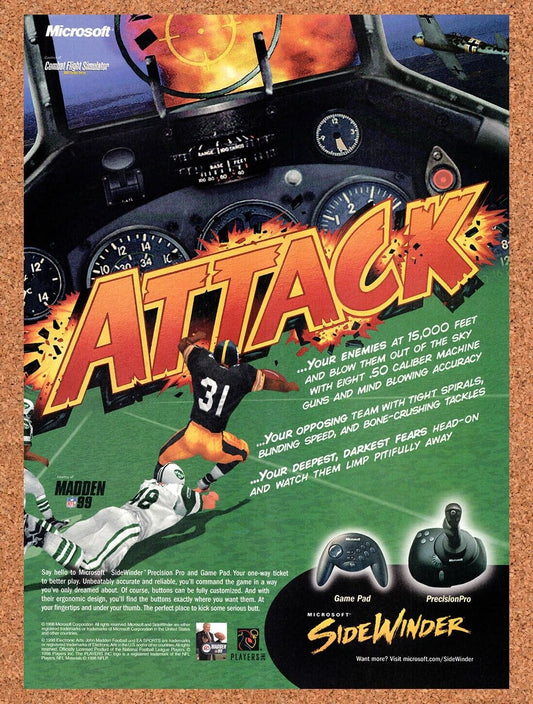 1997 Microsoft SideWinder PrecisionPro Joystick Original Ad / Retro v8