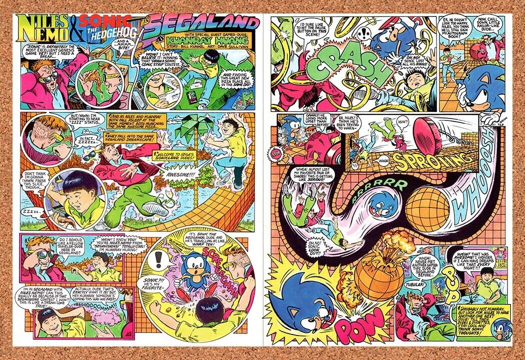 1990 Niles Nemo & Sonic  In Segaland Comic Strip Original Ad / Retro Wall Art v1