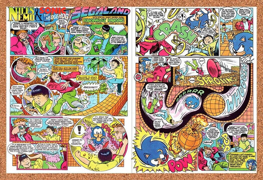 1990 Niles Nemo & Sonic  In Segaland Comic Strip Original Ad / Retro Wall Art v1