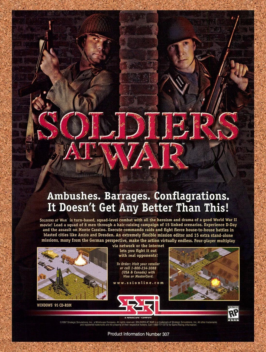 1998 Soldiers At War PC Original Advertisement / Retro Promo v1