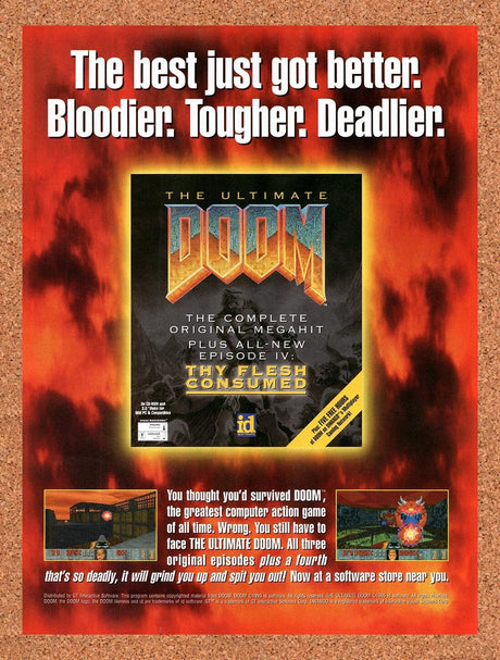 1995 Ultimate Doom Thy Flesh Consumed PC Original Ad / Retro Wall Art v1