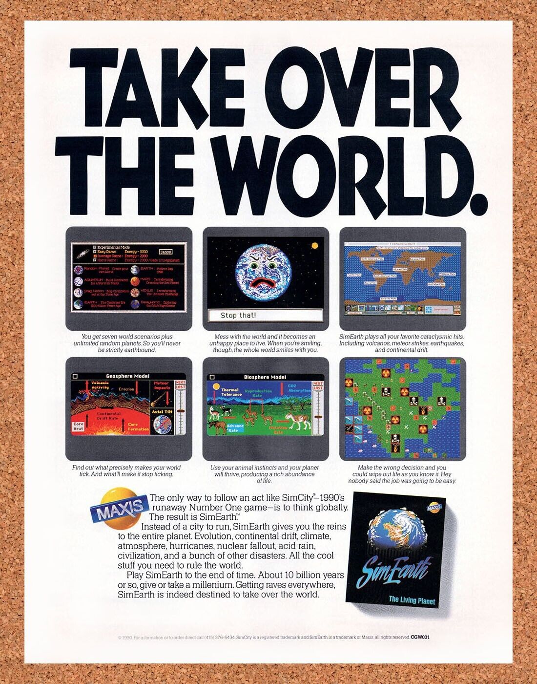 Sim Earth PC Original 1991 Vintage Ad - Video Game Promo