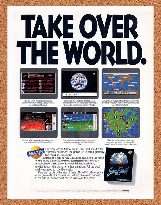 Sim Earth PC Original 1990 Vintage Ad - Video Game Promo