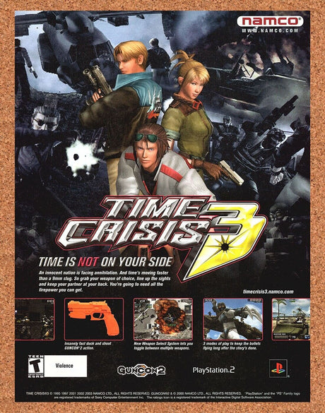 Time Crisis 3 PS2 Original 2003 Ad Authentic Namco GunCon Video Game Art Promo