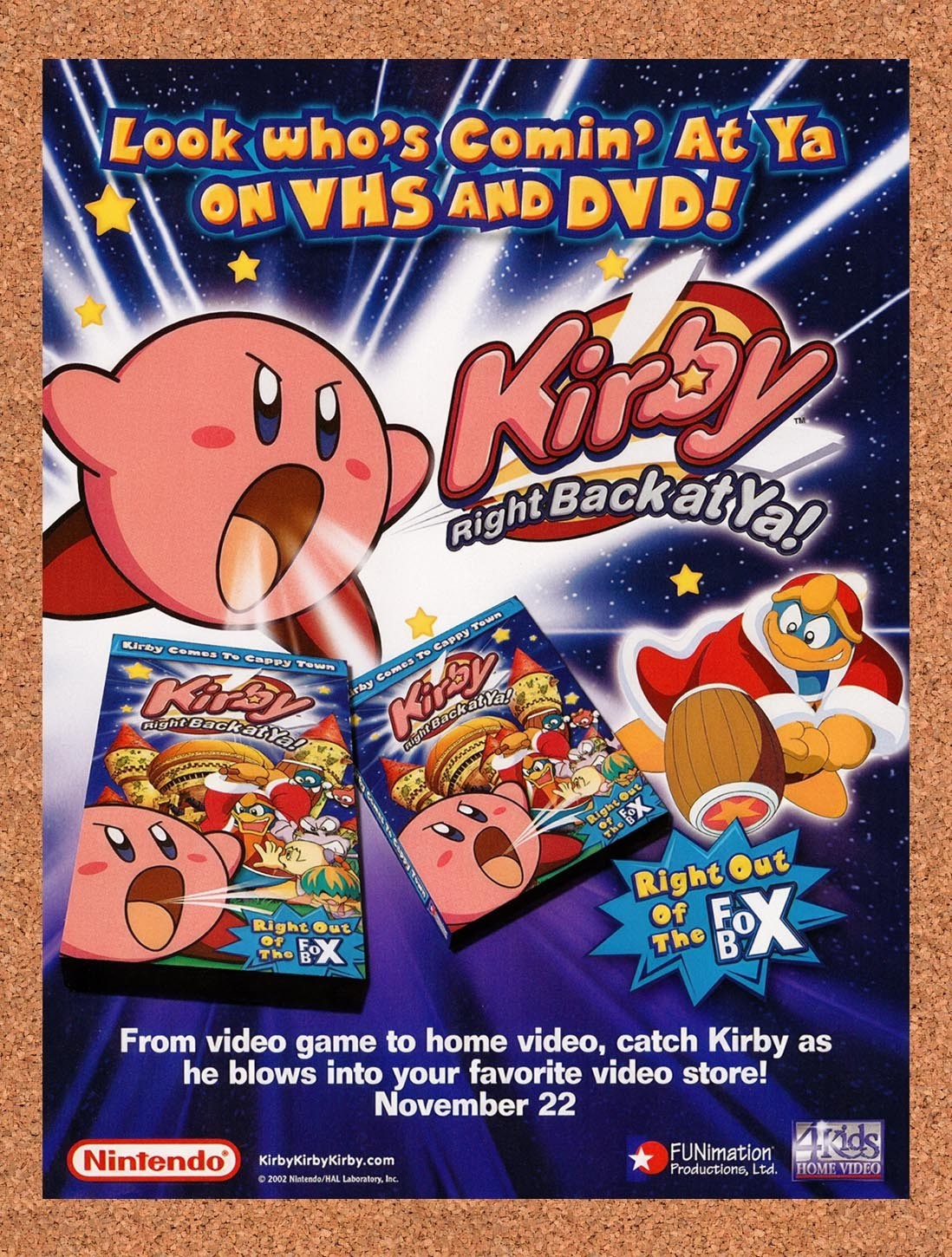 2002 Kirby Right Back At Ya Nintendo VHS DVD Original Advertisement /  Promo v1