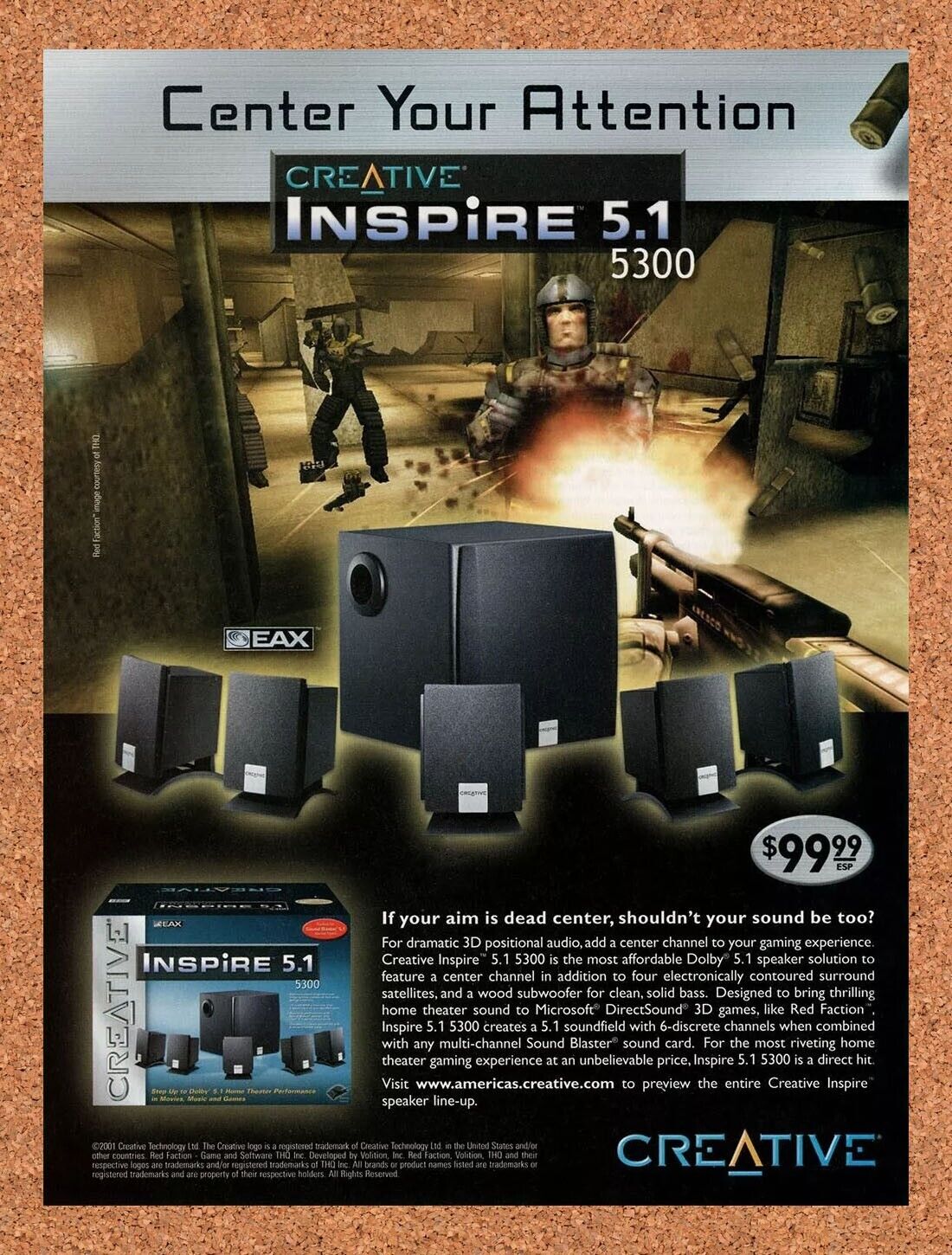 Red Faction PC Original 2003 Ad Authentic Inspire 5300 Gaming Sound System Promo