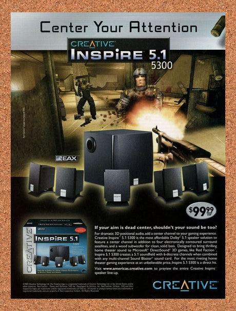 Red Faction PC Original 2003 Ad Authentic Inspire 5300 Gaming Sound System Promo