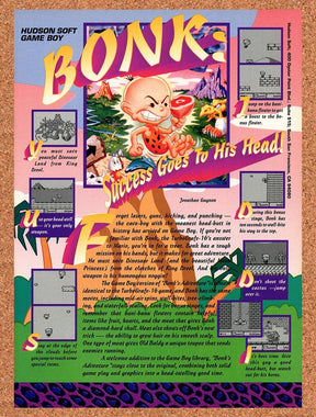1993 Bonks Adventure Game Boy Original Advertisement / Retro Wall Art v3