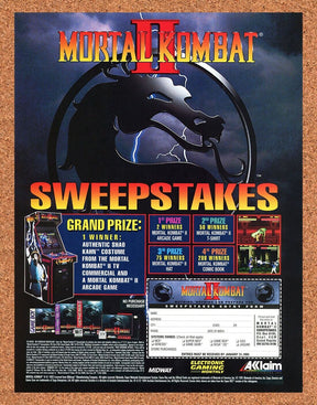Mortal Kombat II SNES Original 1994 Ad Authentic Video Game Sweepstakes Promo