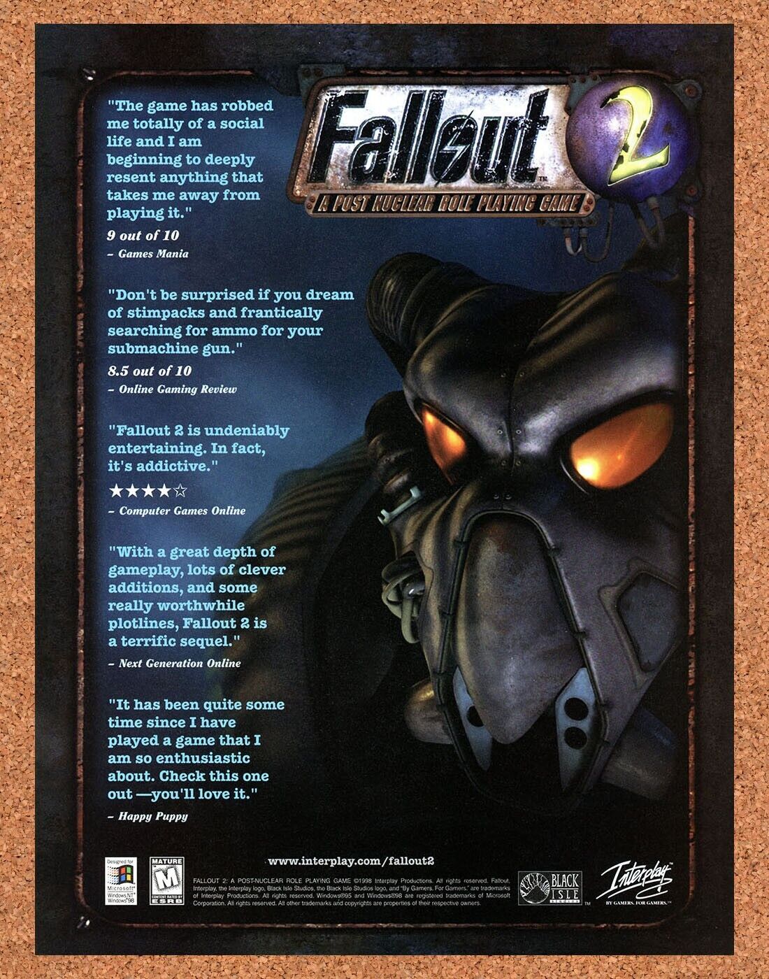 Fallout 2 PC Original 1998 Ad Authentic Interplay Windows RPG Video Game Promo