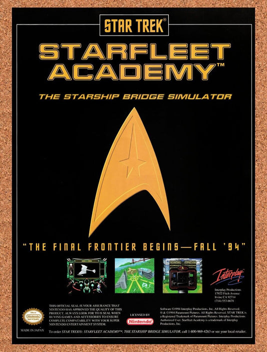 1993 Star Trek Starfleet Academy SNES Original Advertisement / Retro Wall Art v1
