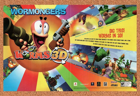 Original 2004 Worms 3D GameCube Vintage Ad - Video Game Promo Wall Art 1