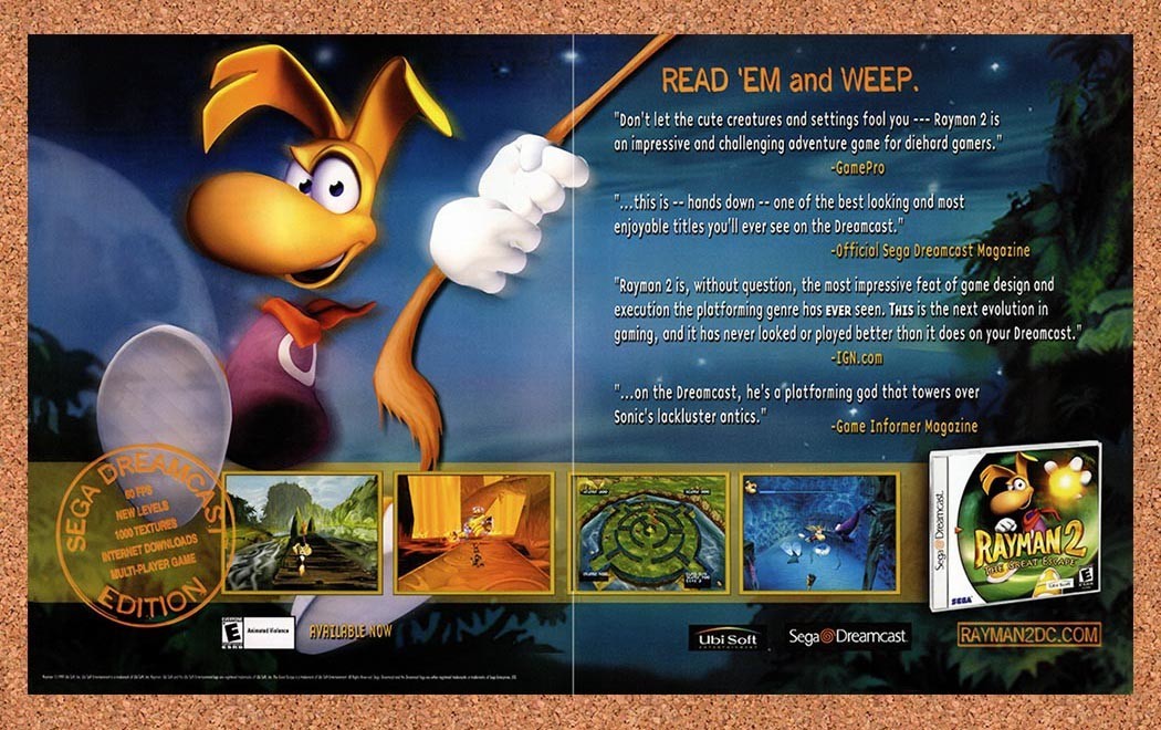 2000 Rayman 2 The Great Escape Dreamcast Original Ad v5 – Bygone Pixels