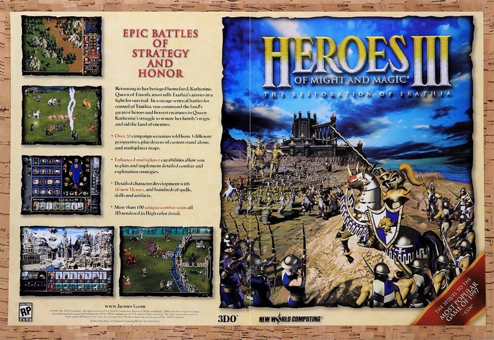 1999 Heroes Of M&M 3 The Restoration Of Erathia PC Original Ad / Wall Art v2