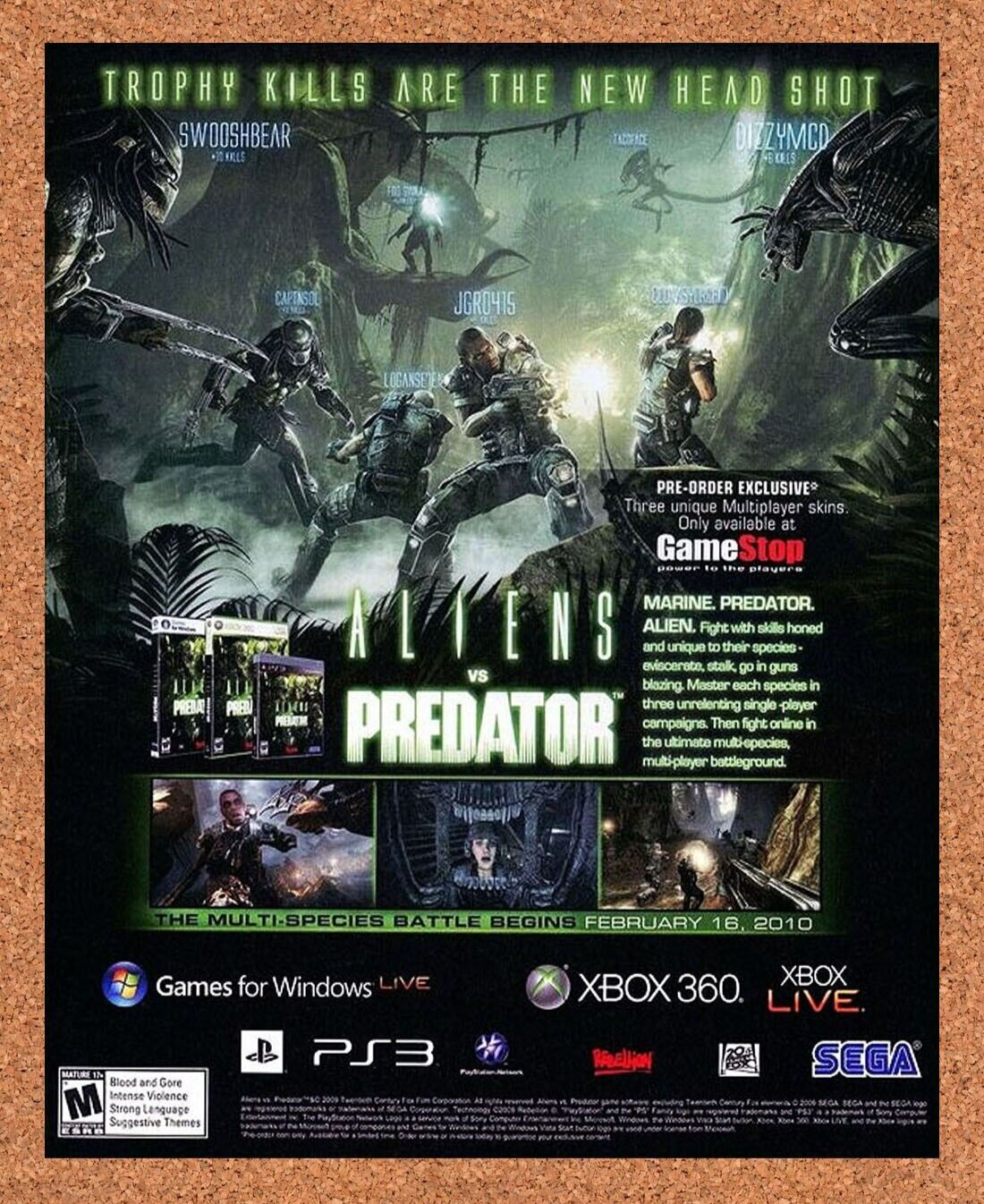 Alien vs Predator PS3 Original 2009 Ad Authentic GameStop Horror Promo Art