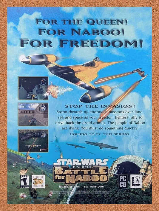 Star Wars Battle For Naboo Original 2002 Ad Authentic LucasArts Video Game Promo
