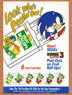 1993 Sonic 3 Fruit Roll-Ups Original Advertisement / Retro Promo v5
