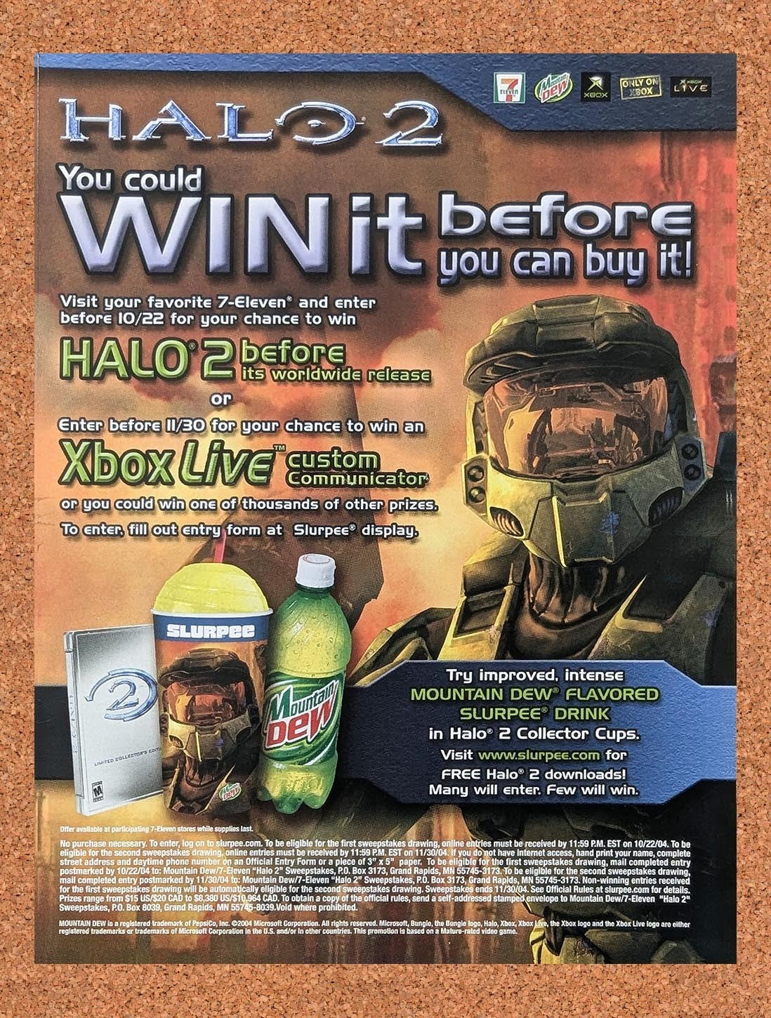 2004 Halo 2 Mountain Dew Sweepstakes Original Advertisement / Retro Promo v1
