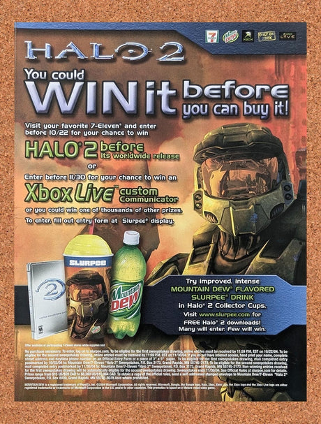 2004 Halo 2 Mountain Dew Sweepstakes Original Advertisement / Retro Promo v1