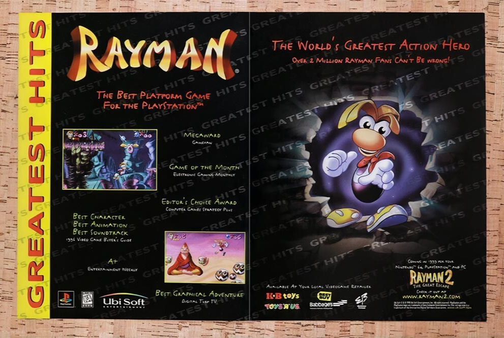 1998 Rayman PS1 Original Advertisement / Retro Wall Art v6