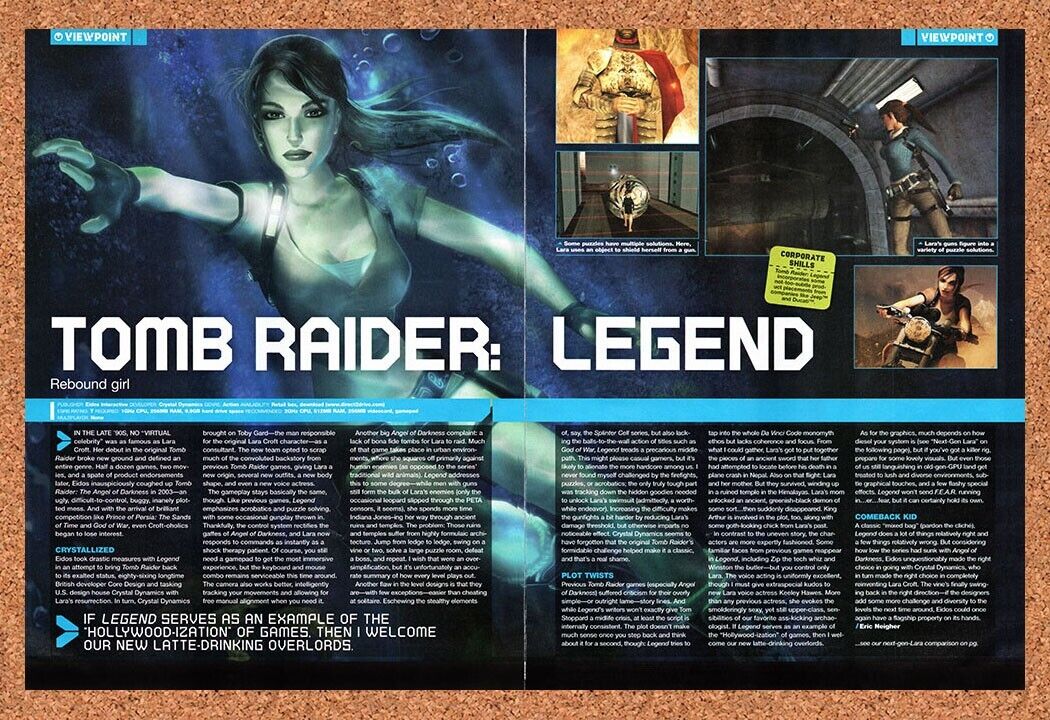 Tomb Raider Legend PC Original 2005 Vintage Ad - Video Game Review Promo