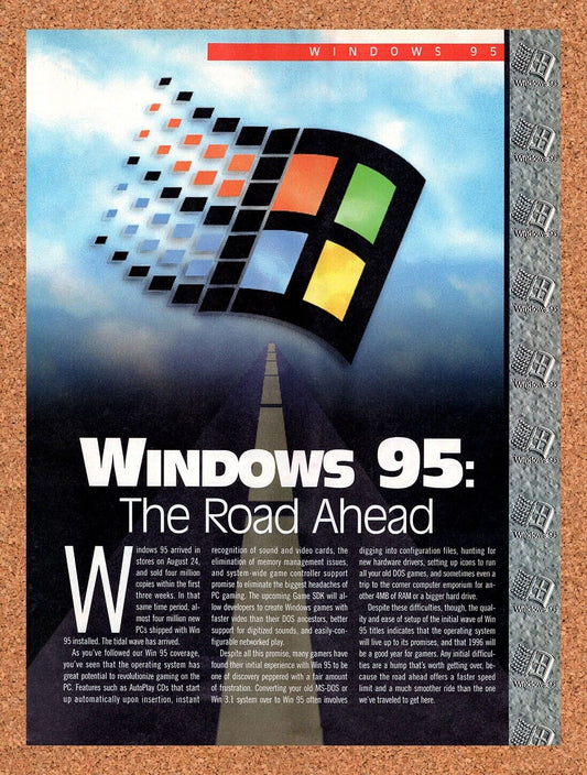 Microsoft Windows 95 Original 1995 Vintage Ad - Retro Tech Review Promo