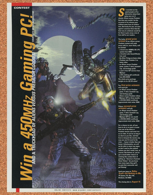 Aliens Gaming PC Sweepstakes Original 2000 Ad Authentic Retro Video Game Promo