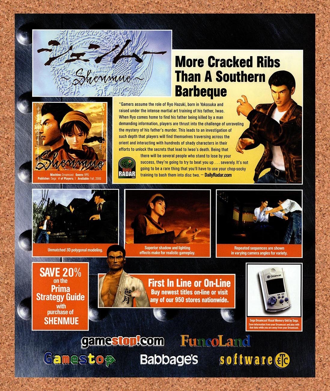 2000 Shenmue FuncoLand Original Advertisement / Retro Promo v3