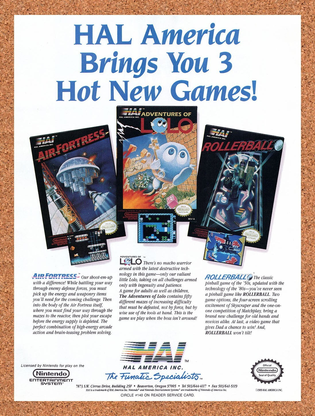 1990 Hal America NES Games Original Advertisement / Retro Wall Art v2