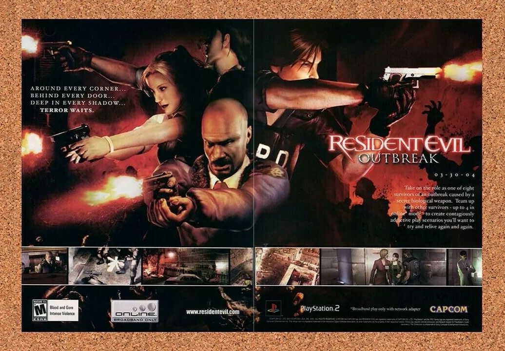 Resident Evil Outbreak PS2 Original 2003 Ad Authentic Video Game Promo Art v1