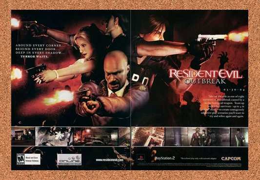 Resident Evil Outbreak PS2 Original 2003 Ad Authentic Video Game Promo Art v1