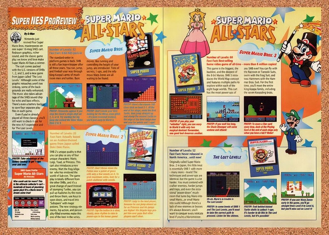1992 Super Mario All-Stars SNES Original Advertisement / Retro Wall Art v1